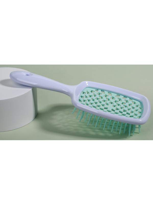 Расчёска массажная, широкая, вентилируемая, 8,5 × 20,5 см, PVC коробка, цвет белый/бирюзовый