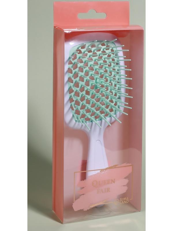 Расчёска массажная, широкая, вентилируемая, 8,5 × 20,5 см, PVC коробка, цвет белый/бирюзовый