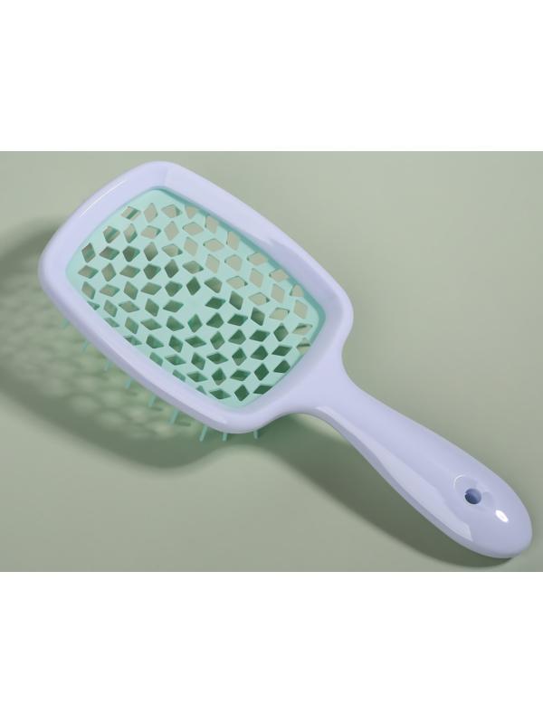 Расчёска массажная, широкая, вентилируемая, 8,5 × 20,5 см, PVC коробка, цвет белый/бирюзовый