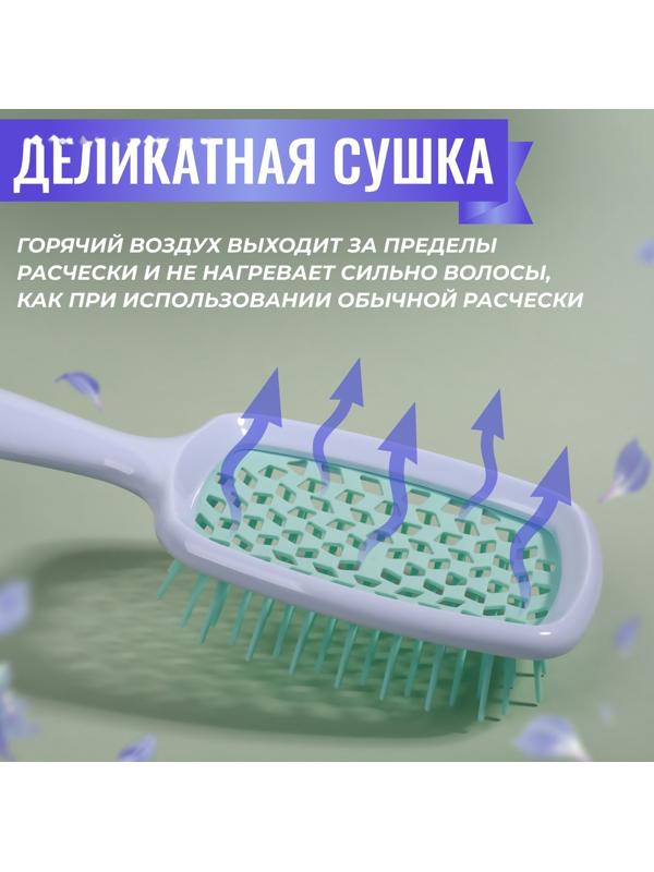 Расчёска массажная, широкая, вентилируемая, 8,5 × 20,5 см, PVC коробка, цвет белый/бирюзовый