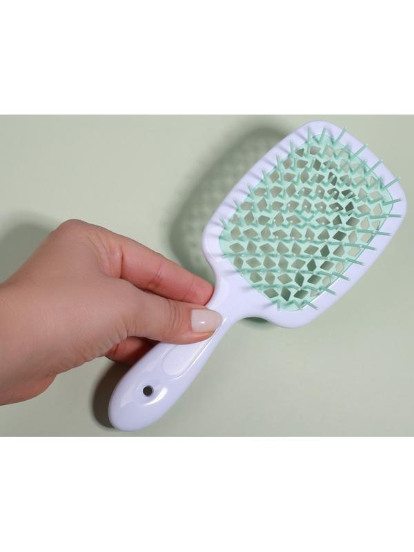 Расчёска массажная, широкая, вентилируемая, 8,5 × 20,5 см, PVC коробка, цвет белый/бирюзовый