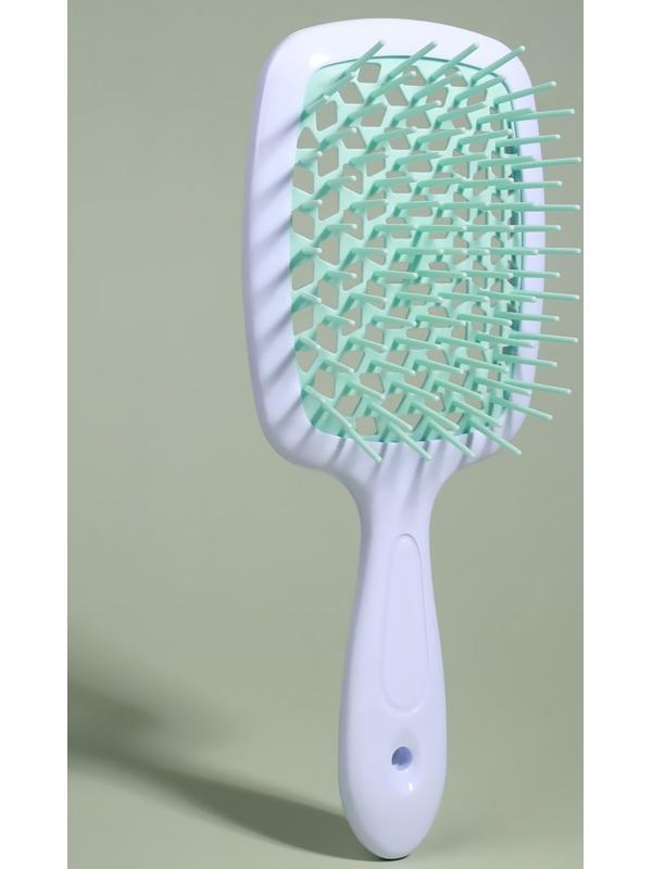 Расчёска массажная, широкая, вентилируемая, 8,5 × 20,5 см, PVC коробка, цвет белый/бирюзовый