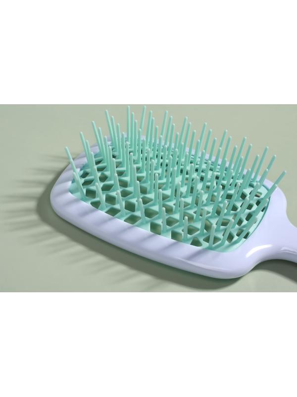 Расчёска массажная, широкая, вентилируемая, 8,5 × 20,5 см, PVC коробка, цвет белый/бирюзовый