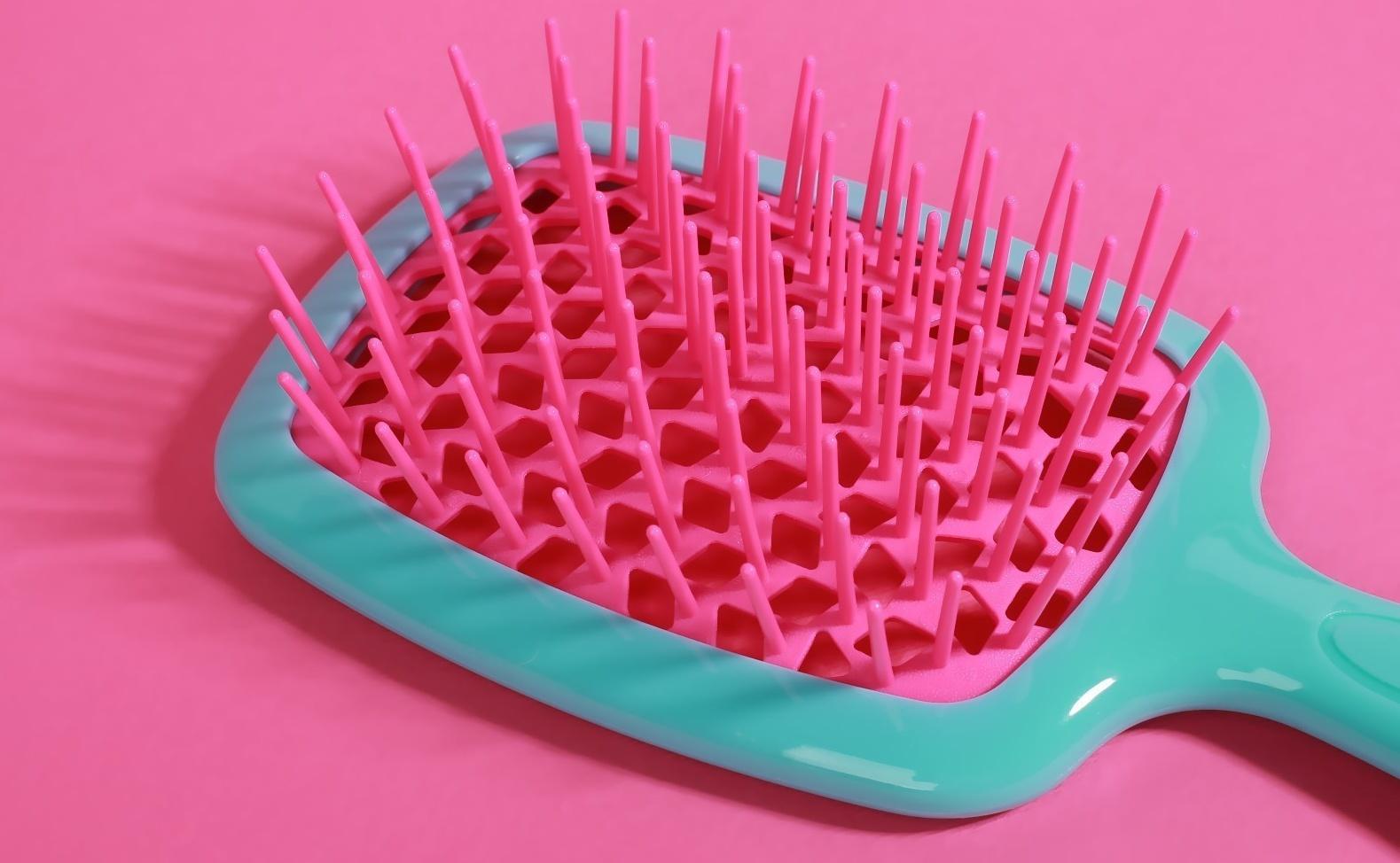 Расчёска массажная, широкая, вентилируемая, 8,5 × 20,5 см, PVC коробка, цвет бирюзовый/розовый