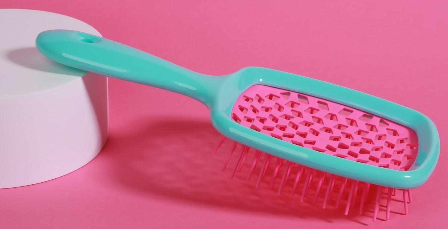 Расчёска массажная, широкая, вентилируемая, 8,5 × 20,5 см, PVC коробка, цвет бирюзовый/розовый