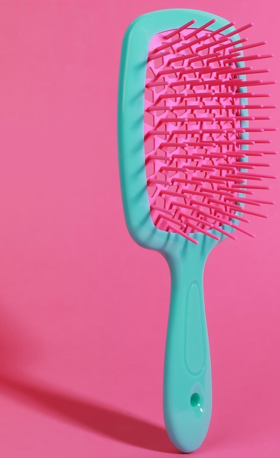 Расчёска массажная, широкая, вентилируемая, 8,5 × 20,5 см, PVC коробка, цвет бирюзовый/розовый