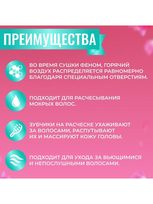 Расчёска массажная, широкая, вентилируемая, 8,5 × 20,5 см, PVC коробка, цвет бирюзовый/розовый