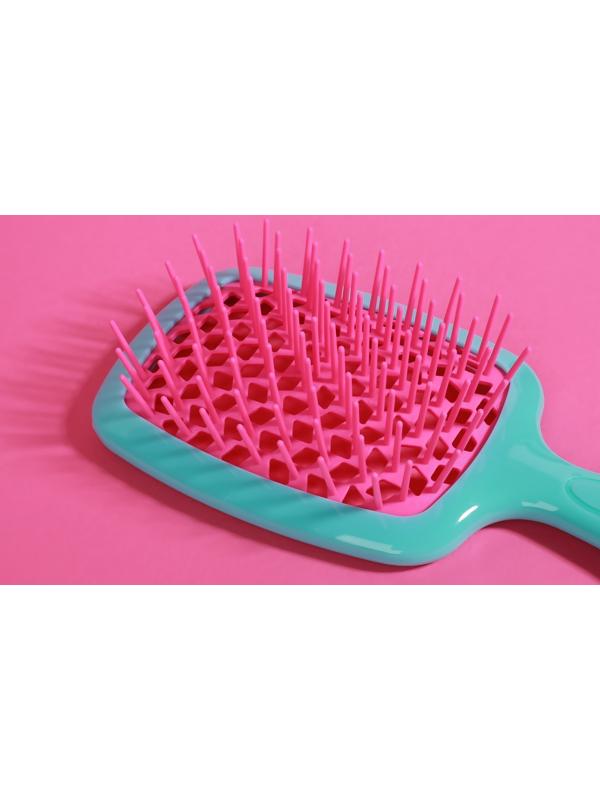 Расчёска массажная, широкая, вентилируемая, 8,5 × 20,5 см, PVC коробка, цвет бирюзовый/розовый