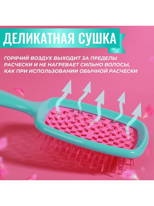 Расчёска массажная, широкая, вентилируемая, 8,5 × 20,5 см, PVC коробка, цвет бирюзовый/розовый