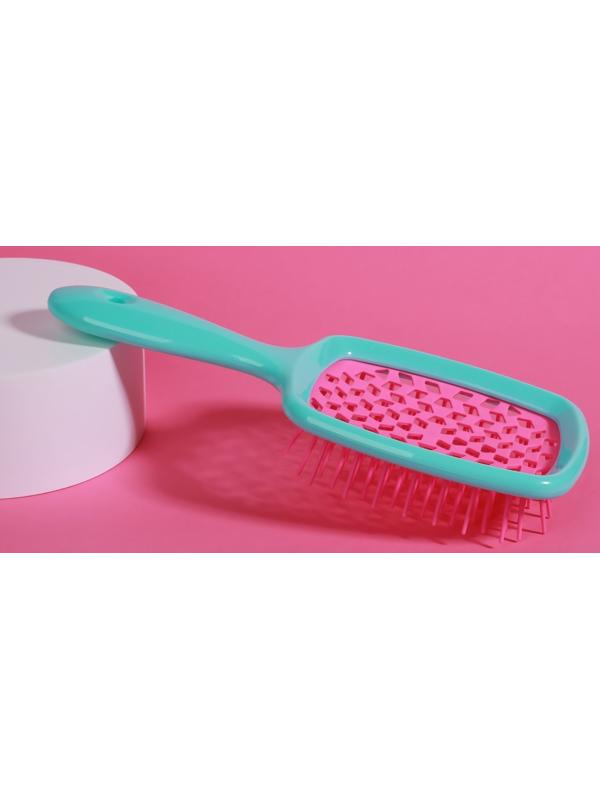 Расчёска массажная, широкая, вентилируемая, 8,5 × 20,5 см, PVC коробка, цвет бирюзовый/розовый