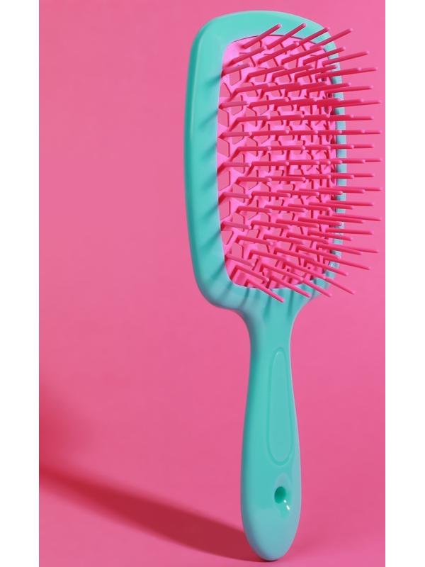 Расчёска массажная, широкая, вентилируемая, 8,5 × 20,5 см, PVC коробка, цвет бирюзовый/розовый