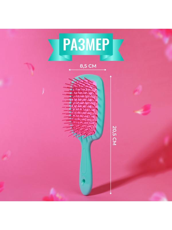 Расчёска массажная, широкая, вентилируемая, 8,5 × 20,5 см, PVC коробка, цвет бирюзовый/розовый