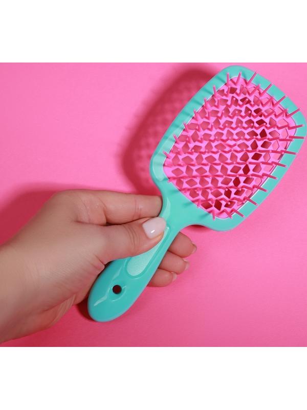 Расчёска массажная, широкая, вентилируемая, 8,5 × 20,5 см, PVC коробка, цвет бирюзовый/розовый