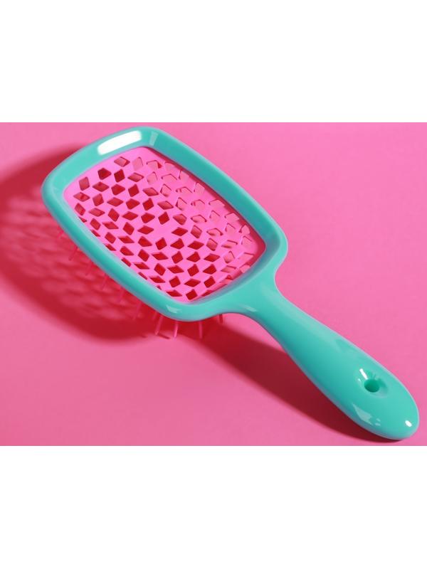 Расчёска массажная, широкая, вентилируемая, 8,5 × 20,5 см, PVC коробка, цвет бирюзовый/розовый