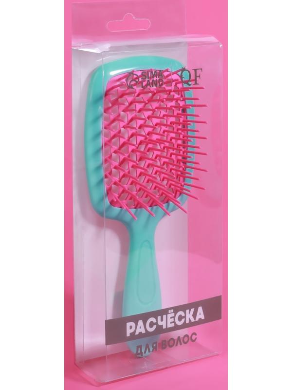 Расчёска массажная, широкая, вентилируемая, 8,5 × 20,5 см, PVC коробка, цвет бирюзовый/розовый
