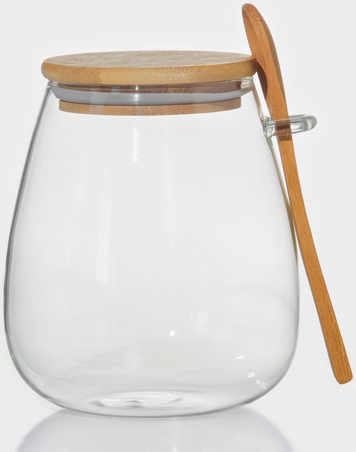 Банка стеклянная для сыпучих продуктов с бамбуковой крышкой и ложкой «Эко», 1 л