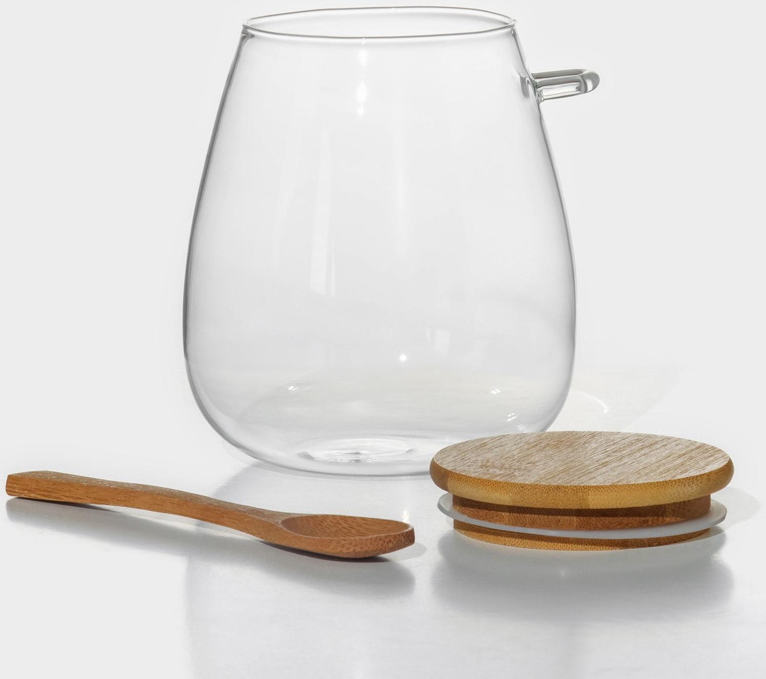 Банка стеклянная для сыпучих продуктов с бамбуковой крышкой и ложкой «Эко», 1 л