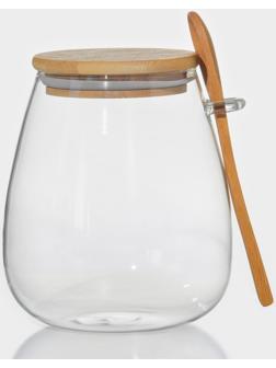 Банка стеклянная для сыпучих продуктов с бамбуковой крышкой и ложкой «Эко», 1 л