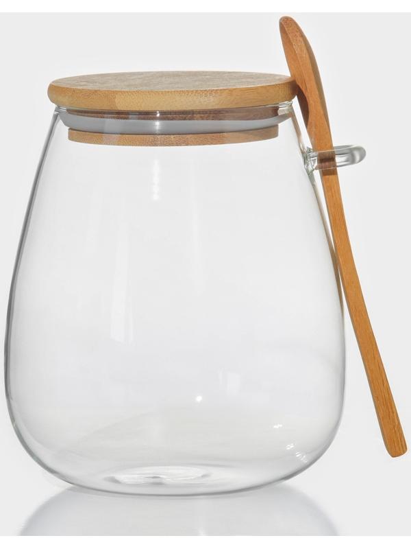 Банка стеклянная для сыпучих продуктов с бамбуковой крышкой и ложкой «Эко», 1 л
