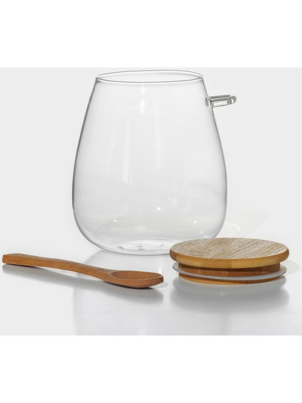 Банка стеклянная для сыпучих продуктов с бамбуковой крышкой и ложкой «Эко», 1 л