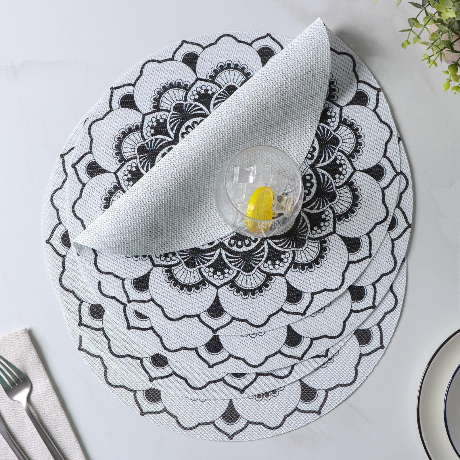 Набор салфеток сервировочных Доляна «Мандалы», 4 шт, d=38 см, цвет белый