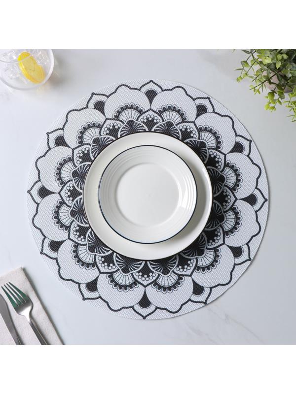Набор салфеток сервировочных Доляна «Мандалы», 4 шт, d=38 см, цвет белый