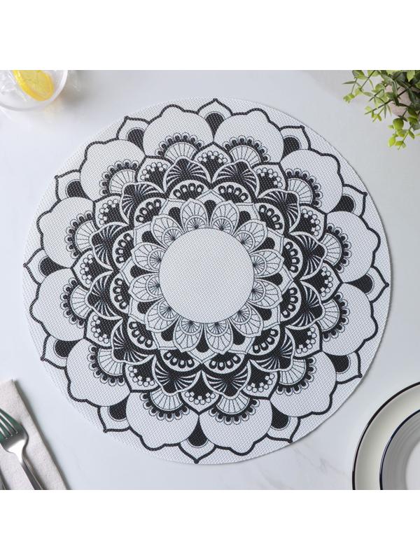 Набор салфеток сервировочных Доляна «Мандалы», 4 шт, d=38 см, цвет белый