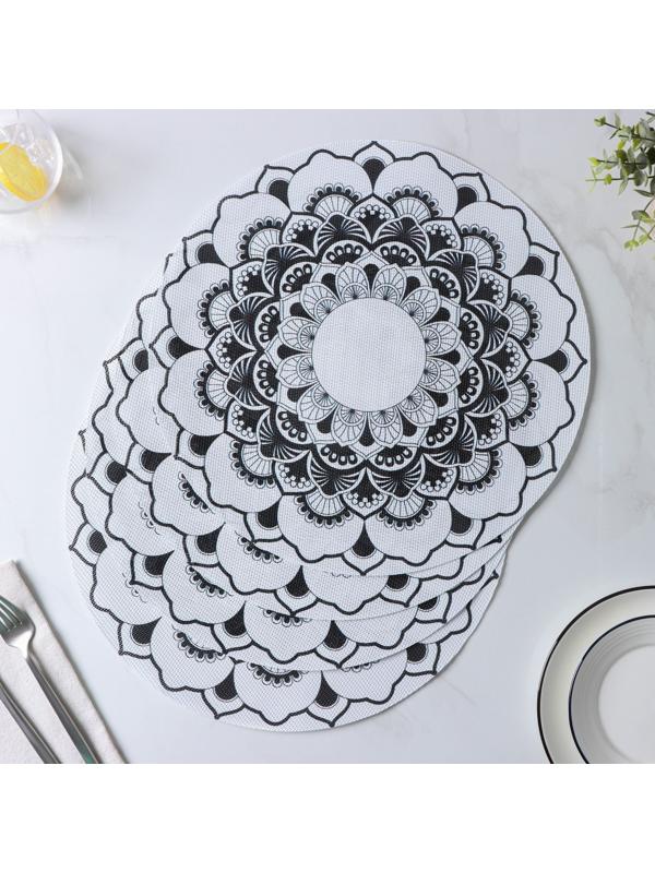 Набор салфеток сервировочных Доляна «Мандалы», 4 шт, d=38 см, цвет белый