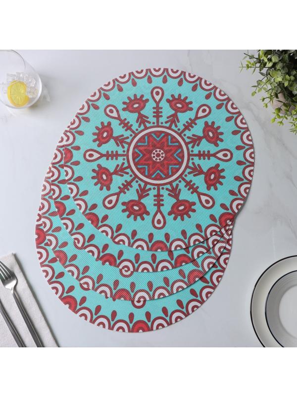 Набор салфеток сервировочных Доляна «Колли», d=38 см, 4 шт, цвет бирюзовый