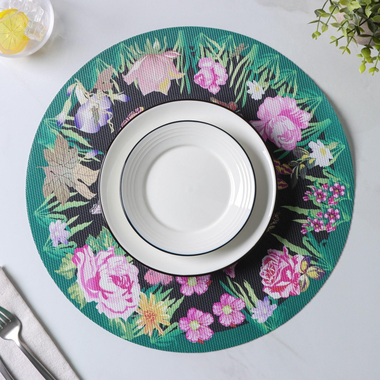 Набор салфеток сервировочных Доляна «Роуз», d=38 см, 4 шт, цвет зелёный