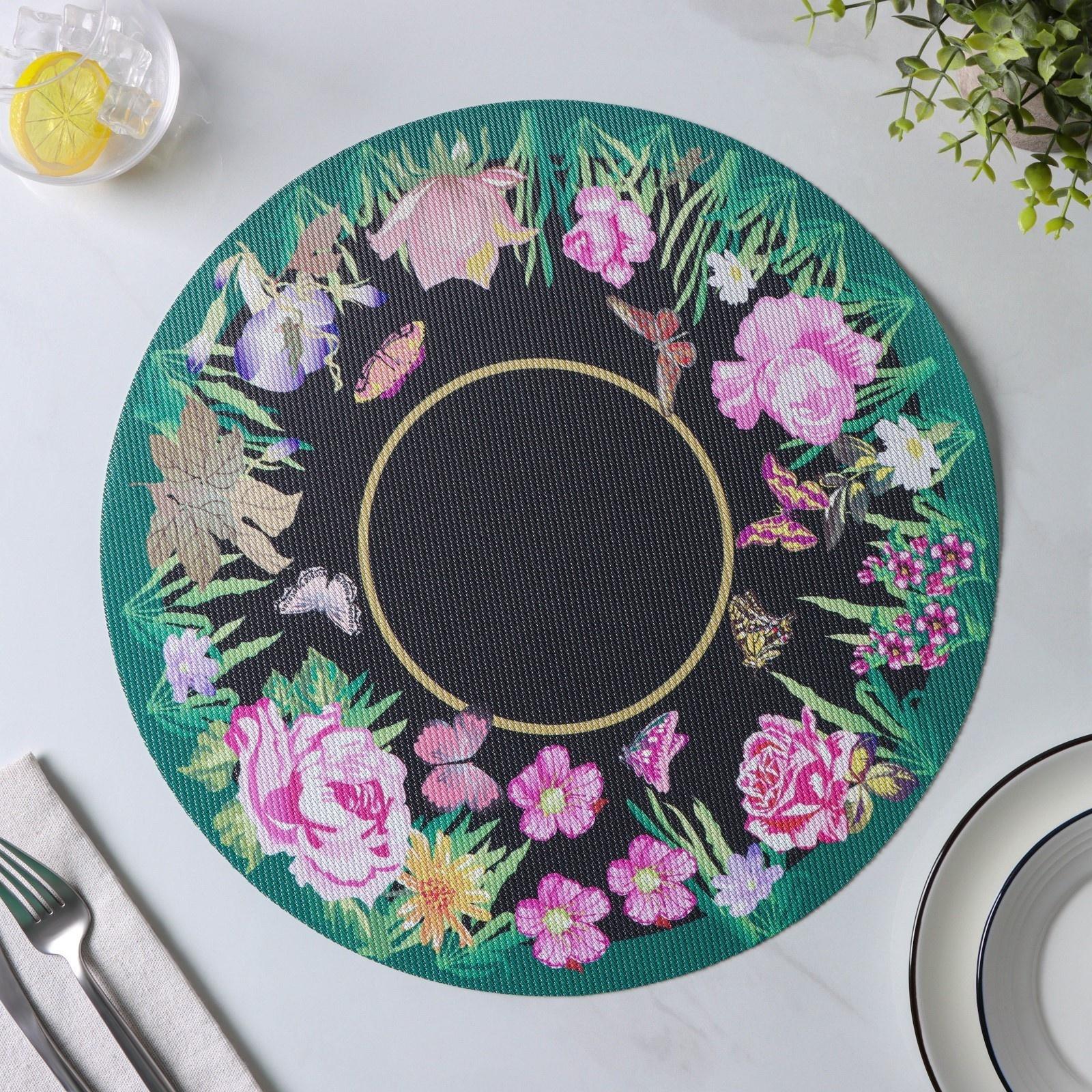 Набор салфеток сервировочных Доляна «Роуз», d=38 см, 4 шт, цвет зелёный