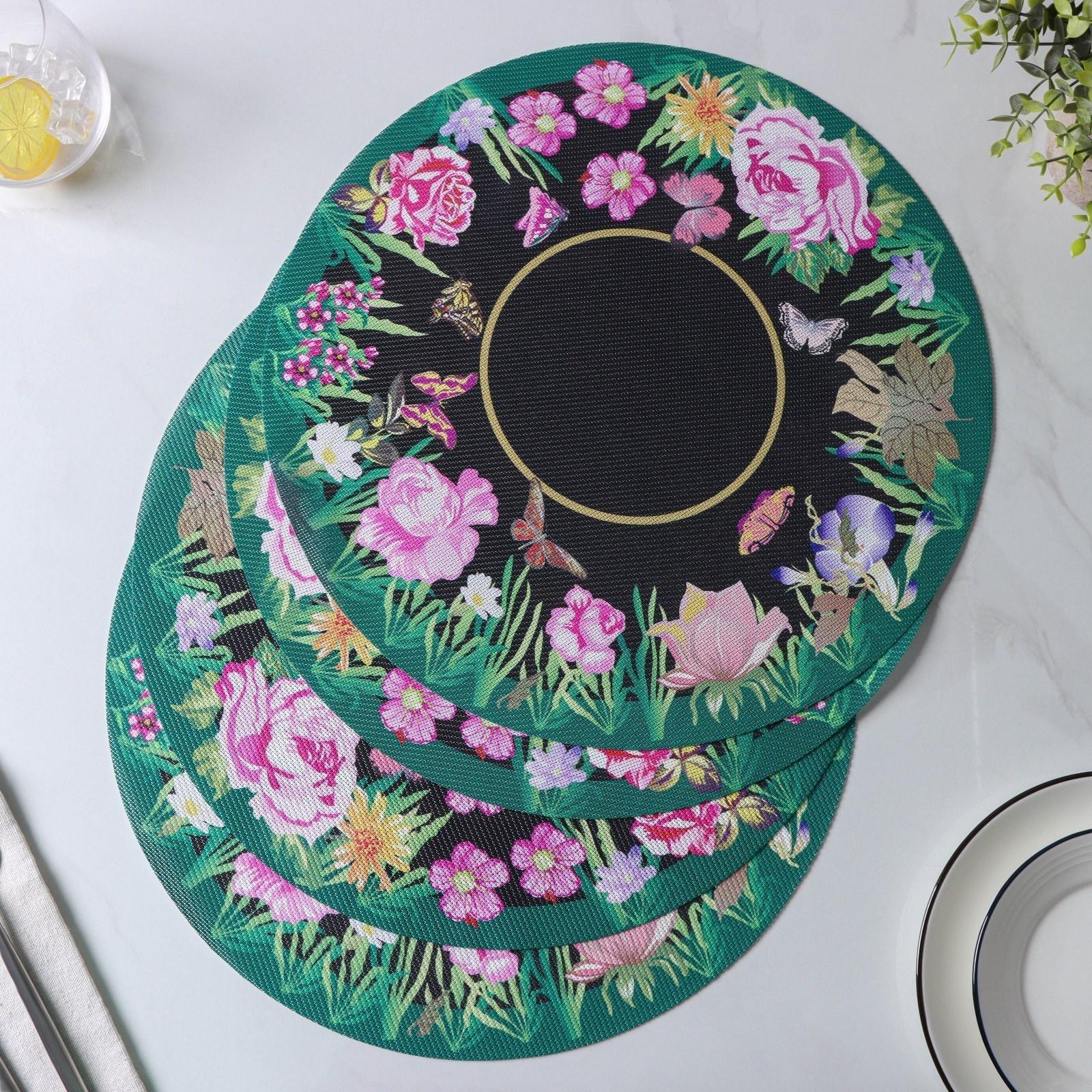 Набор салфеток сервировочных Доляна «Роуз», d=38 см, 4 шт, цвет зелёный