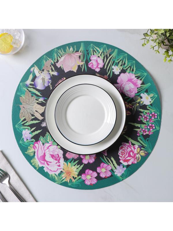 Набор салфеток сервировочных Доляна «Роуз», d=38 см, 4 шт, цвет зелёный