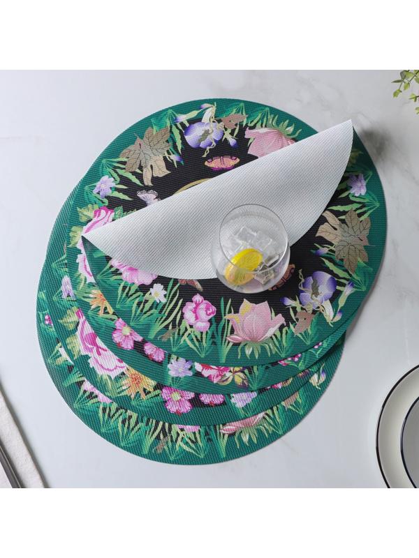 Набор салфеток сервировочных Доляна «Роуз», d=38 см, 4 шт, цвет зелёный