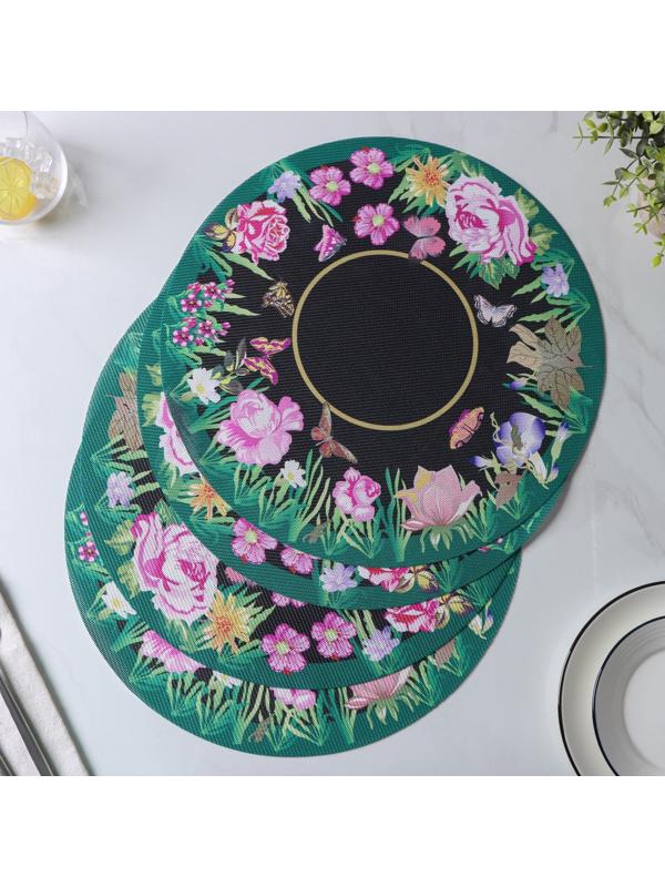 Набор салфеток сервировочных Доляна «Роуз», d=38 см, 4 шт, цвет зелёный