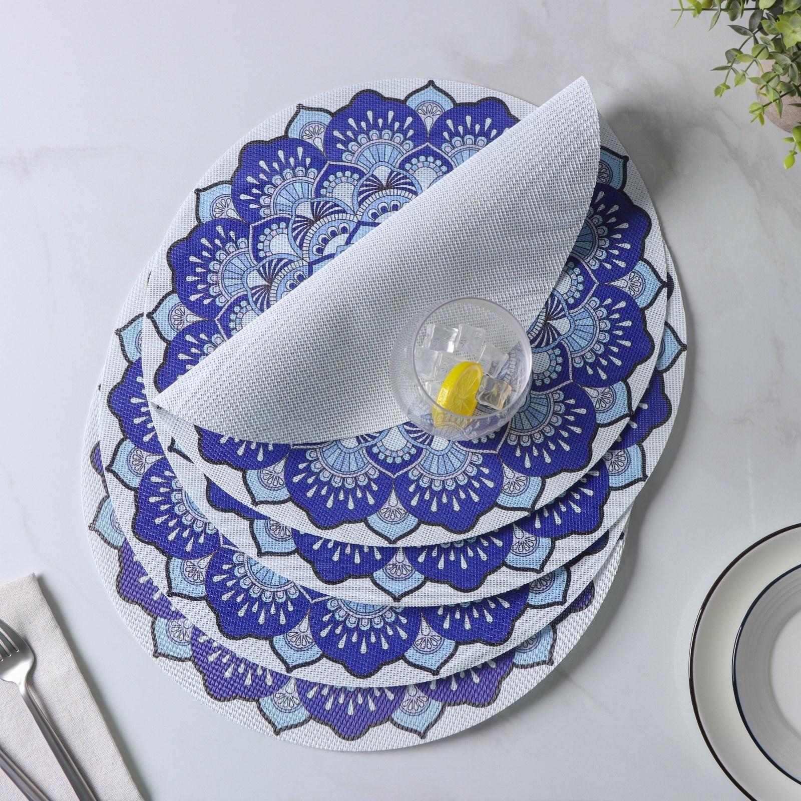 Набор салфеток сервировочных Доляна «Силия», d=38 см, 4 шт, цвет синий