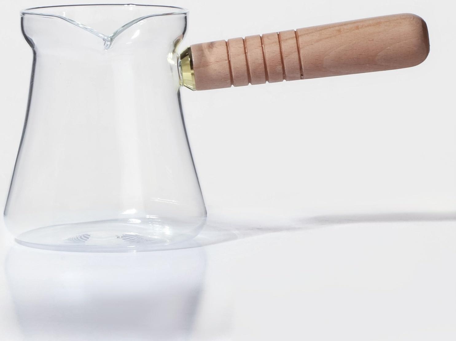 Турка стеклянная «Арабика», 300 мл, 18,5×9×10 см, деревянная ручка