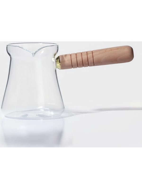 Турка стеклянная «Арабика», 300 мл, 18,5×9×10 см, деревянная ручка