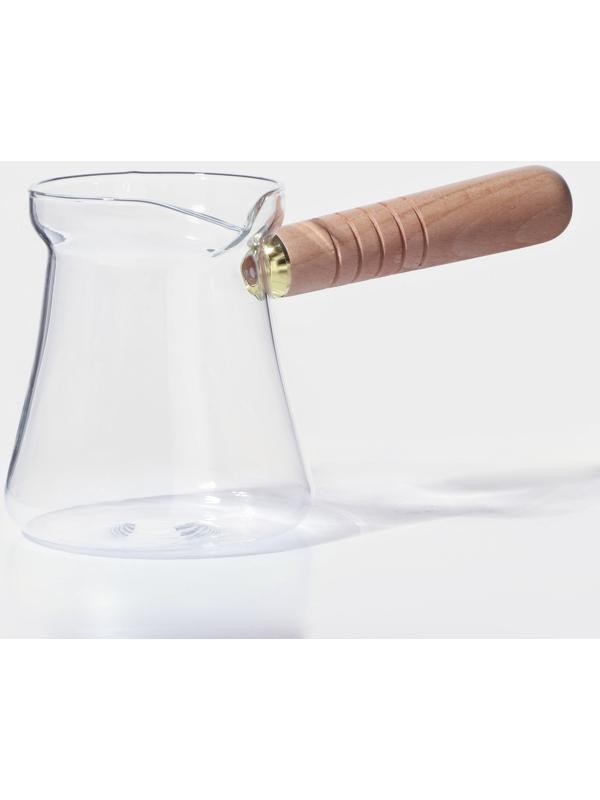 Турка стеклянная «Арабика», 300 мл, 18,5×9×10 см, деревянная ручка