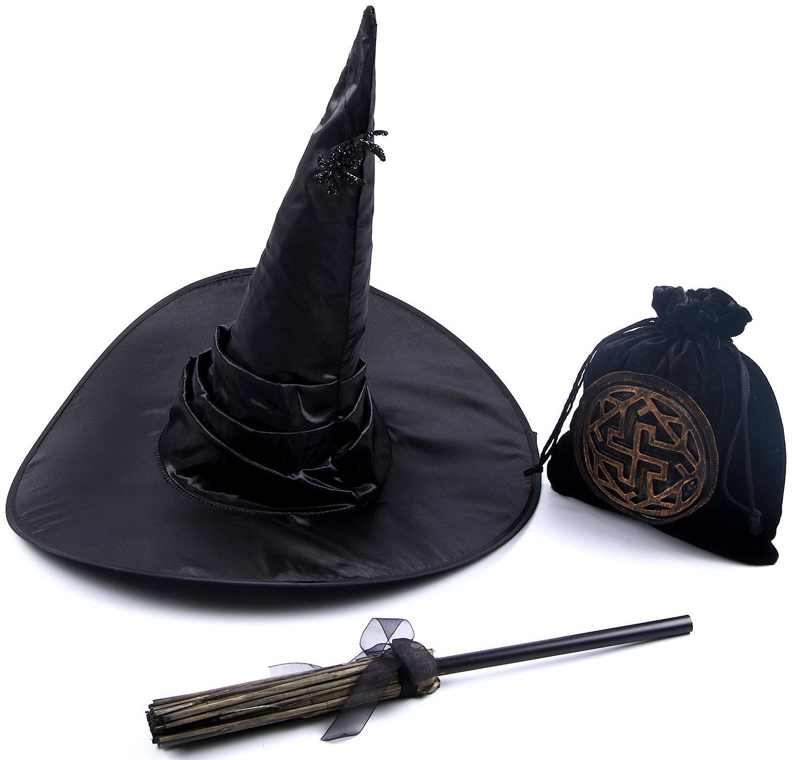Карнавальный набор «Магия», шляпа чёрная, метла, мешок
