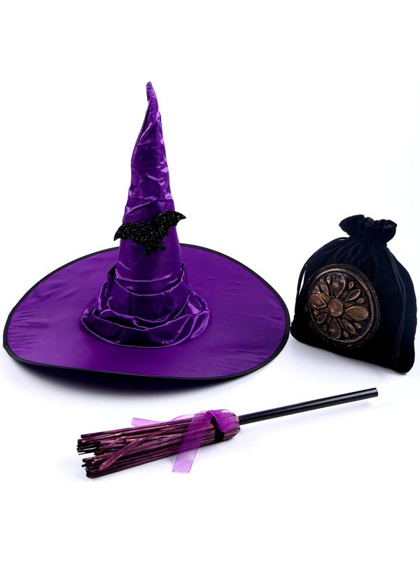 Карнавальный набор «Магия», шляпа фиолетовая, метла, мешок