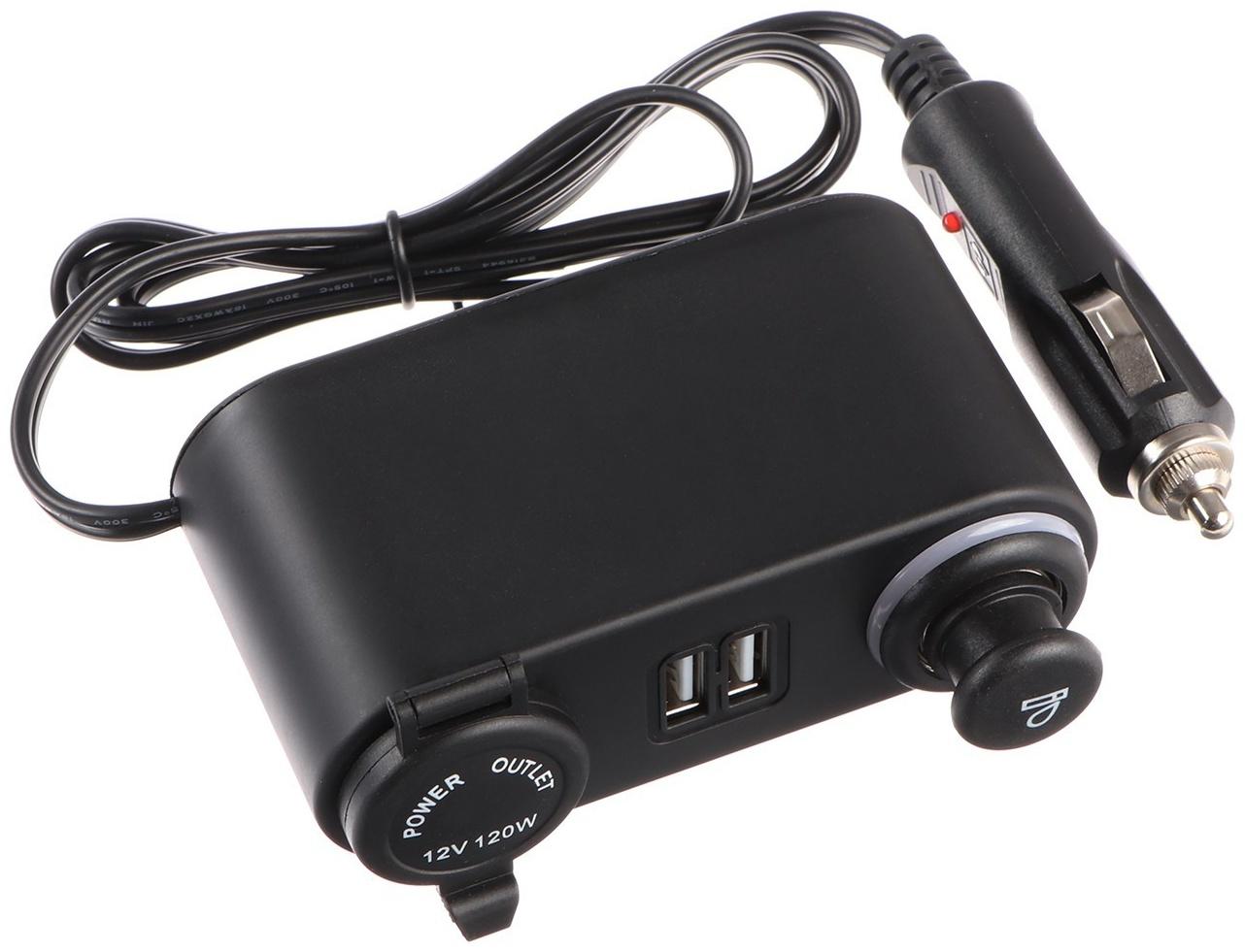 Разветвитель прикуривателя, провод 90 см, USB 2.1 А