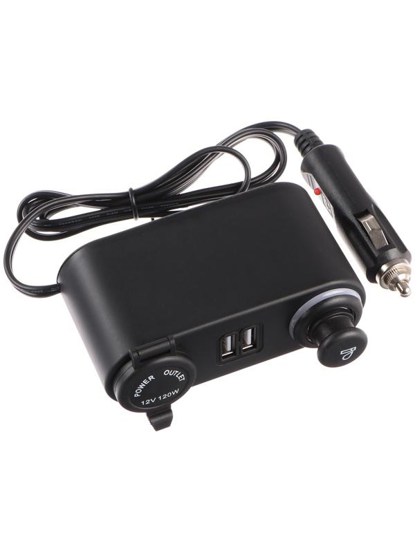 Разветвитель прикуривателя, провод 90 см, USB 2.1 А
