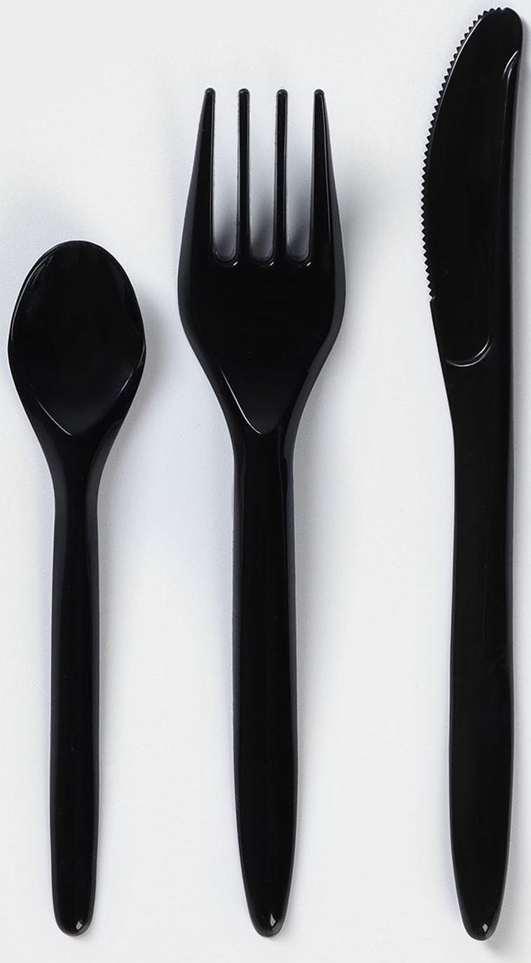 Набор одноразовых столовых приборов Доляна «Премиум», 3 в 1, вилка, ложка, нож, цвет чёрный
