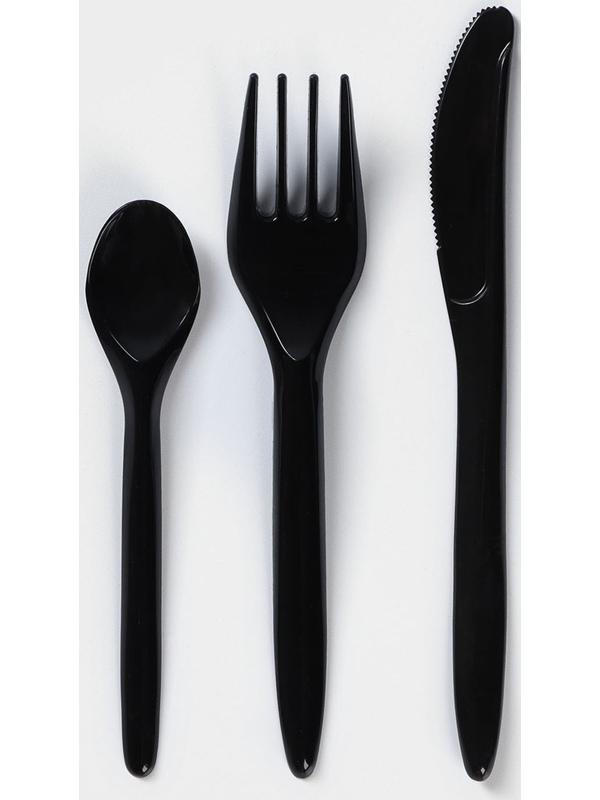 Набор одноразовых столовых приборов Доляна «Премиум», 3 в 1, вилка, ложка, нож, цвет чёрный