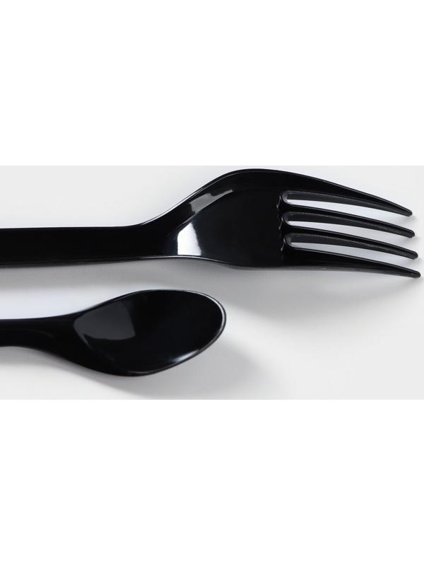 Набор одноразовых столовых приборов Доляна «Премиум», 3 в 1, вилка, ложка, нож, цвет чёрный