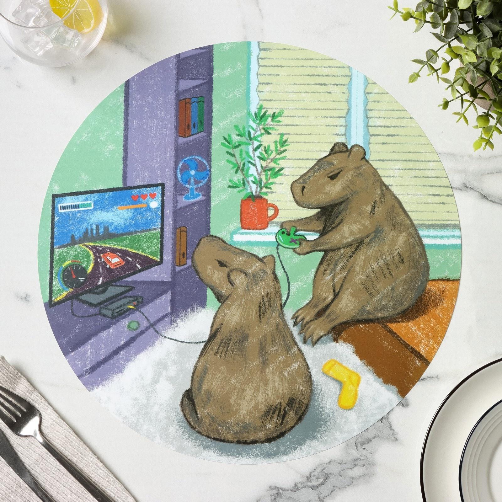 Салфетка сервировочная кухонная Доляна «Капибары геймеры», настольное покрытие, d=36 см