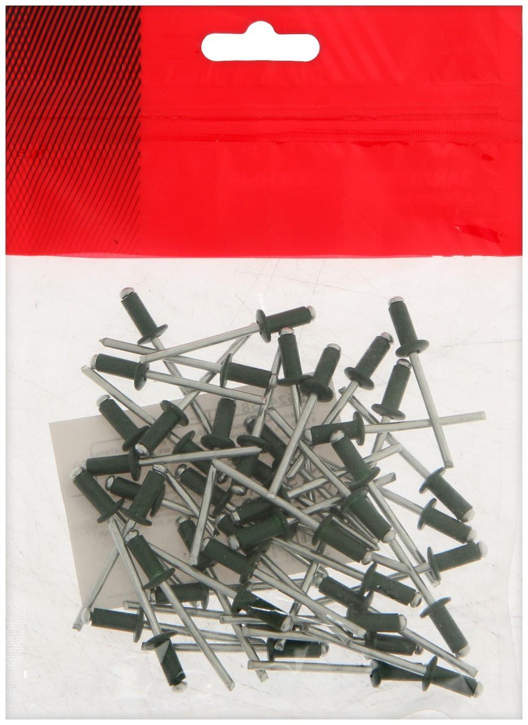 Заклёпки ТУНДРА krep, вытяжные, алюминий-сталь, 4х10 мм, темно-зеленые, 50 шт