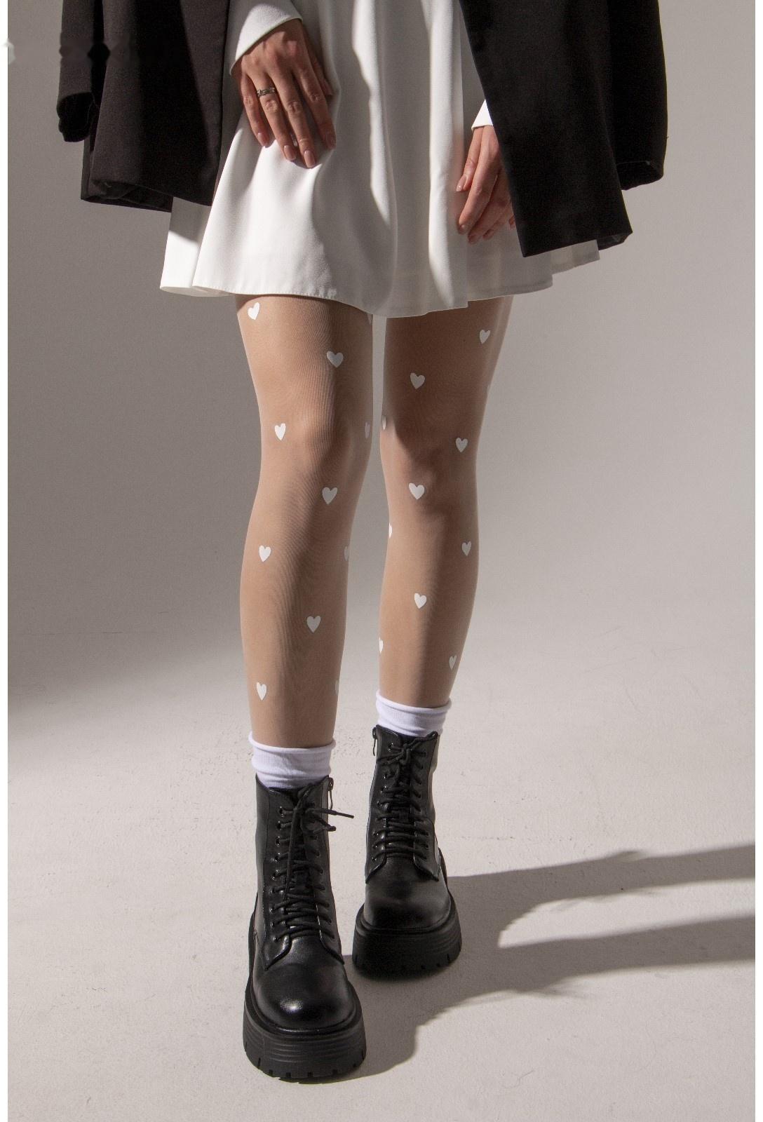 Колготки женские «Сердечки», цвет белый, размер S