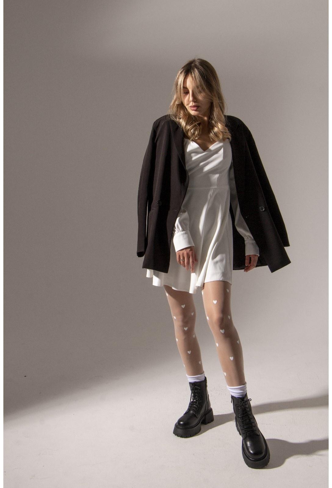 Колготки женские «Сердечки», цвет белый, размер S